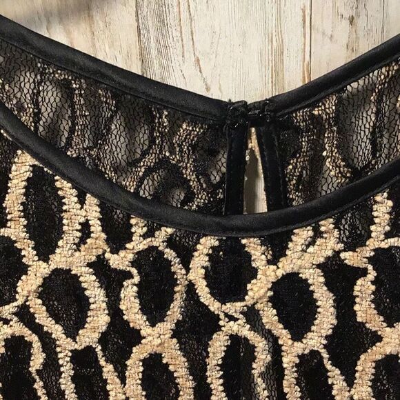 Dress by Kataya black mesh with tan overlay pattern ladies size 16 - Picture 4 of 9